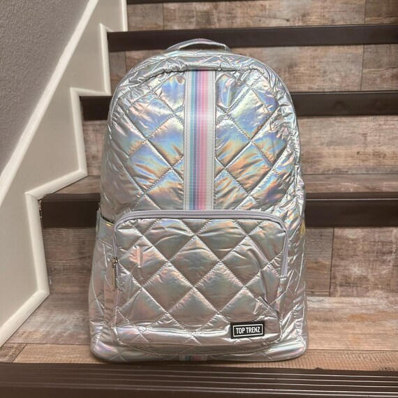 Personalized Iridescent Puffer Backpack, Girls Monogram 