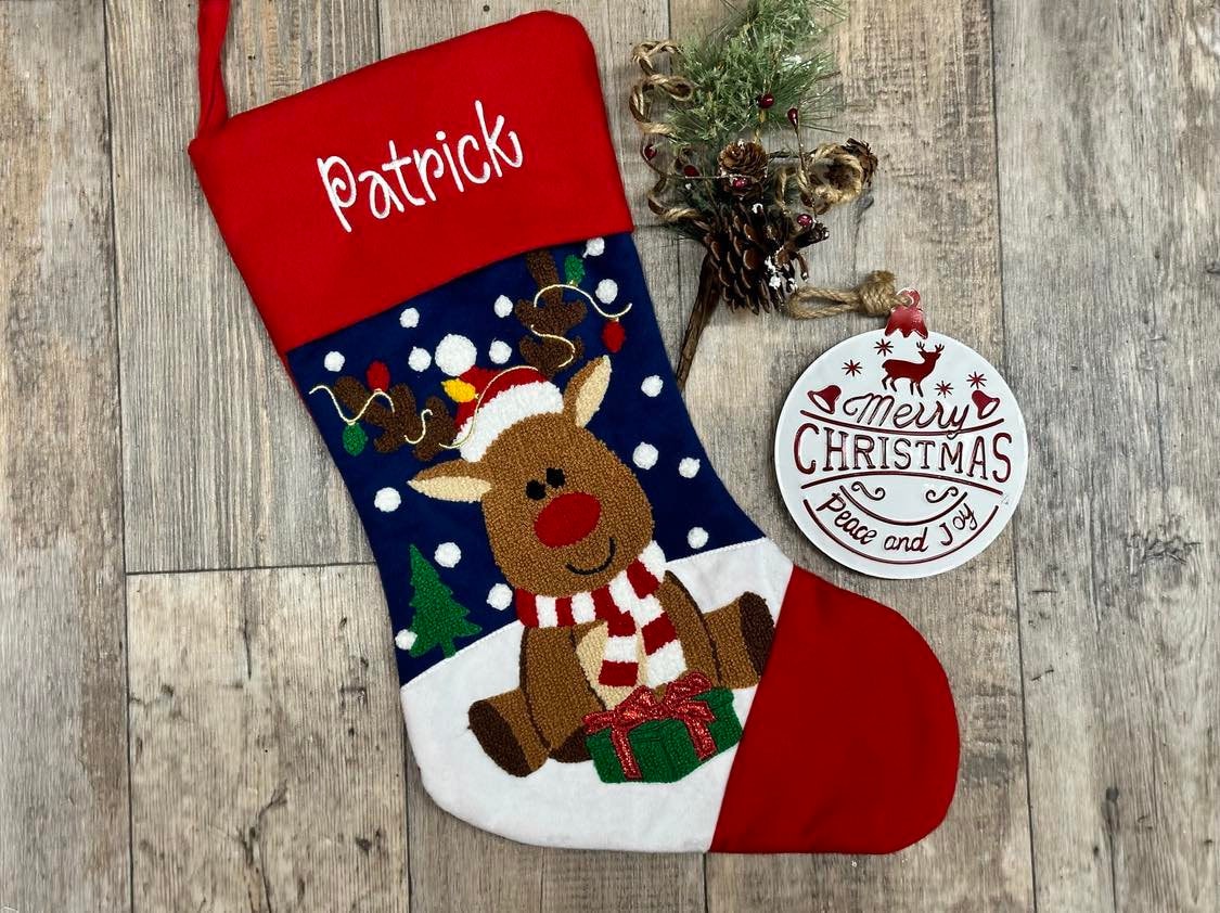 Personalized Reindeer Needlepoint Stocking