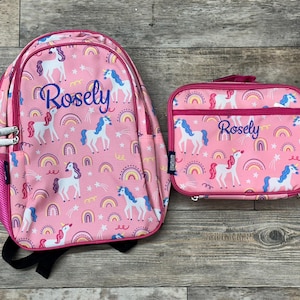 Wildkin 15 inch Rainbow Unicorn Backpack lunchbox set, monogram backpack lunchbox set, girl backpack lunchbox set, Unicorn backpack set