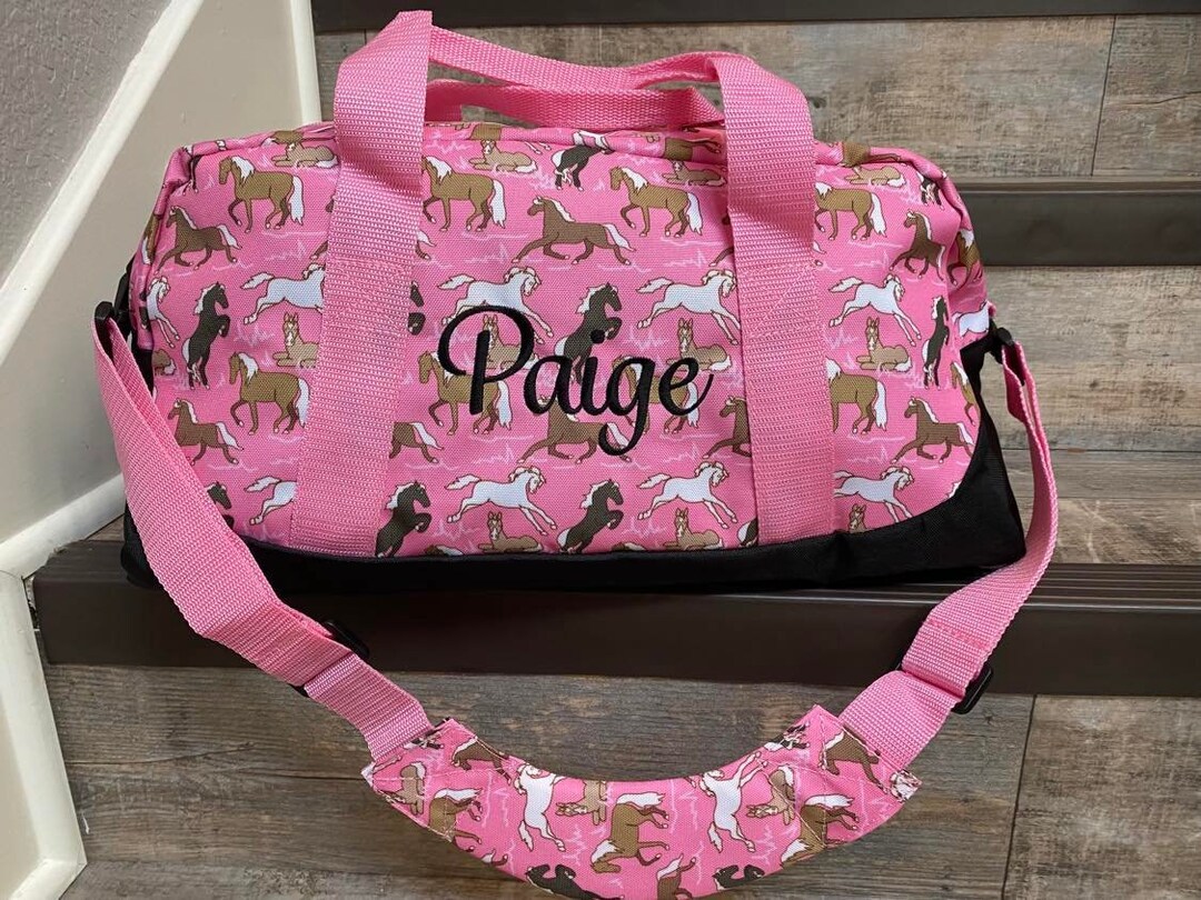 Wildkin Horses in Pink Overnighter Duffel Bag, Personalized Pink Horse