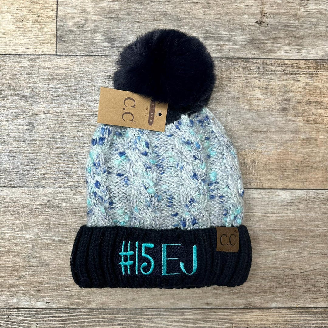 Adult CC Hat 3621 Confetti Cable Knit Faux Fur Pom Beanie, Monogram Beanie,  Personalize Pom Hat, Embroider Beanie Hat, Women Gift