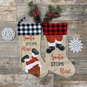 Embroider Santa Stops Here Stockings, Personalized Kids stocking, santa stocking, christmas stocking, monogram stocking