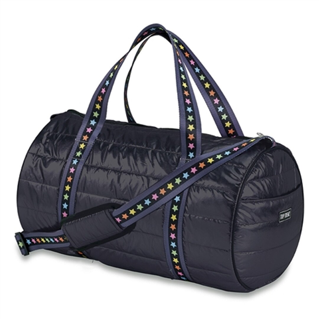 Personalized Girls Metallic Duffle Bag With Shadow Star Black Straps