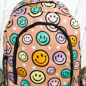 Large Happy Vibes backpack, Smiley school bag, girls Smile backpack, ngil Happy Vibes Smiley large backpack, girls back to school bag
