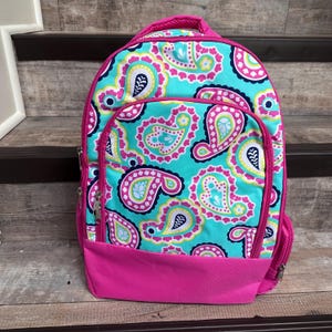 Embroidered Mint Paisley backpack lunchbox set, Girls Monogram backpack lunchbox set, girls paisley personalized backpack and lunchbox