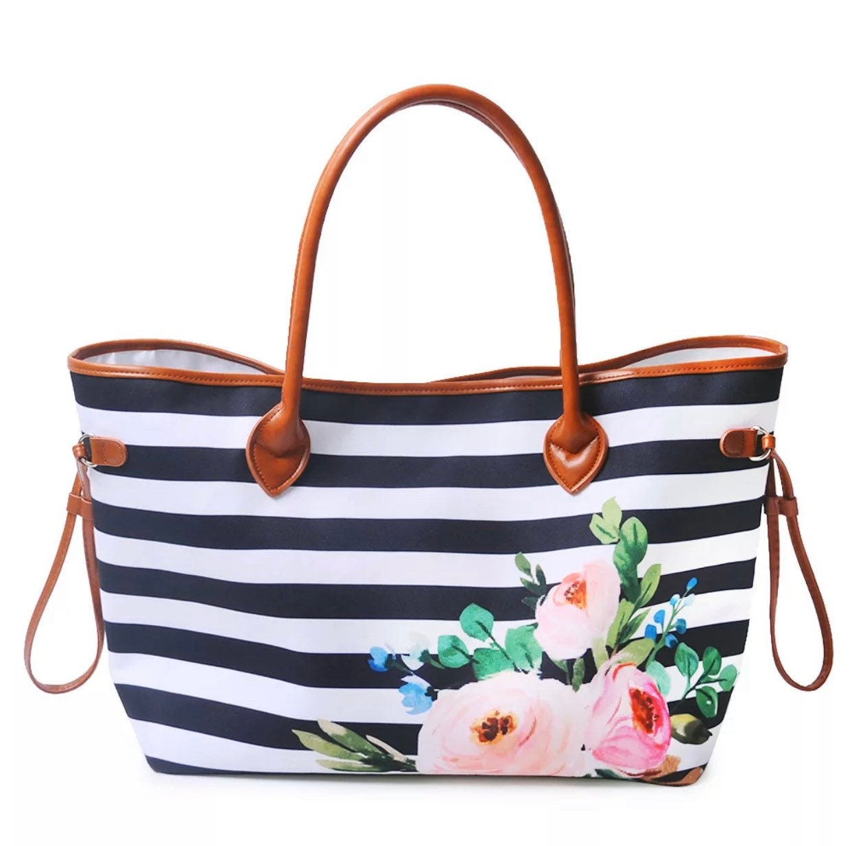 Black and white stripe floral weekender bag overnight bag | Etsy