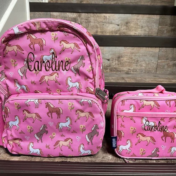 Wildkin 17 inch Wild Horses Backpack lunchbox set, monogram backpack,  personalized horse backpack, wildkin girls horse backpack