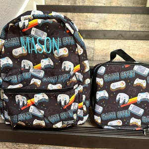 Personalized Retro gamer Backpack Lunchbox Set, Monogram Gamer Backpack Lunchbox Set,  gamer backpack, video game backpack, boy backpack