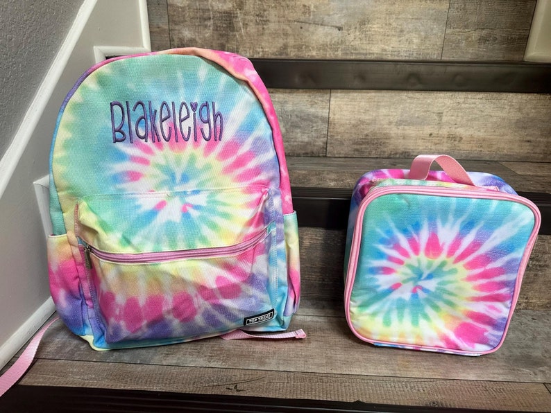 Personalized Tie Dye Backpack Lunchbox Set, Monogram Tie Dye Backpack ...