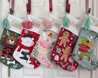 Personalized kids dinosaur stocking,  Stephen Joseph Christmas Stockings, monogram snowman stocking, angel stocking, mermaid stocking,
