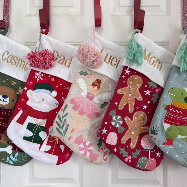 Chaussette de Noël personnalisée pour enfants avec motif dinosaure, chaussettes de Noël Stephen Joseph, chaussette de Noël monogrammée avec bonhomme de neige, chaussette de Noël avec ange, chaussette de Noël avec sirène.