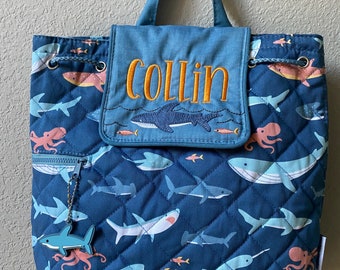Quilted Backpack for baby, Shark Backpack, Stephen Joseph, Preschool Backpack, Pre-K Backpack, small boy backpack, quilted backpack