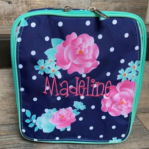 Personalized floral backpack lunchbox set, Girls peony Monogram Lunchbox and backpack set, embroider backpack and lunchbox, girls backpack image 3