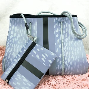 Gray Fawn Neoprene Beach Bag with small zippered purse, Personalized Neoprene Beach Bag, mothers day gift, Gym Bag, Yoga Tote