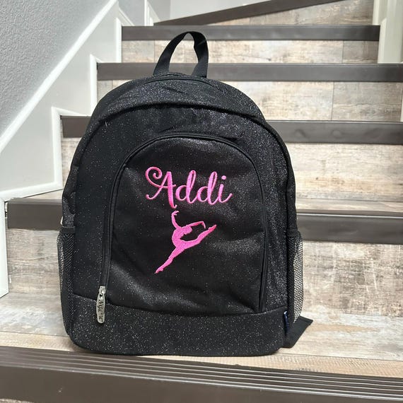 LARGE Black Glitter Dance or Gymnast Backpack, Monogram  display picture 3
