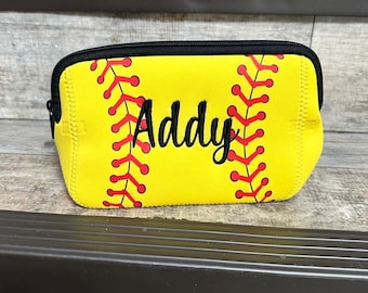 Embroidered Makeup Bag Baseball Softball,  Girls Team Gift, coaches gift, Monogram sport cosmetic bag, baseball softball moms, coaches gifts
