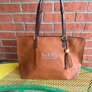Personalized Embroidered Monogrammed NGIL Faux Leather Wood Bead Tassel Purse hand bag