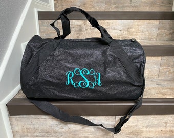 NGIL Black Glitz & Glam Barrel DUFFLE BAG 18",  Personalize Dance Bag, Little Girl Dance Bag, Embroider Dance Bag, Black glitter barrel bag