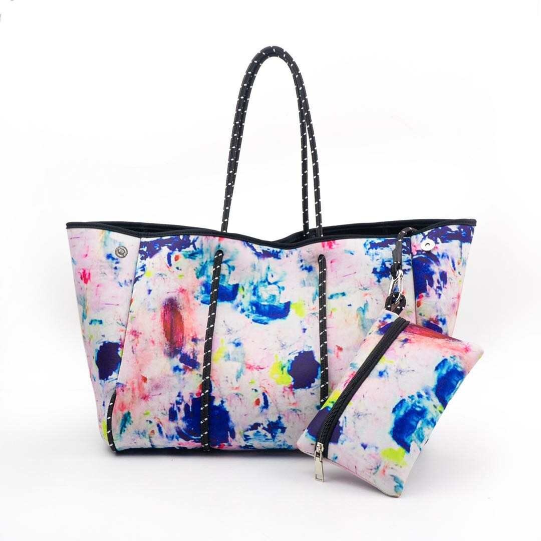 Neoprene Beach Bag With Small Zippered Purse Personalized Neoprene Beach Bag Neoprene Beach Tote Embroidered Neoprene Tote Etsy UK