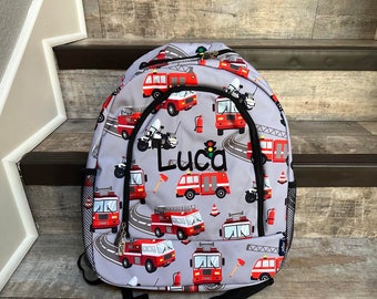 Large Fire truck Backpack, firetruck Lunch box, Monogram backpack, personalized backpack, boys first responders backpack