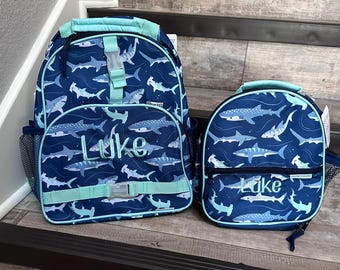 Stephen Joseph Allover Shark backpack lunchbox, embroidered backpack, kids personalize shark backpack lunchbox, monogram backpack lunchbox