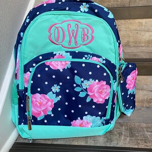 Personalized floral backpack lunchbox set, Girls peony Monogram Lunchbox and backpack set, embroider backpack and lunchbox, girls backpack image 5