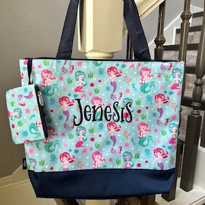 Mermaid Squad Tote Bag, Girls Mermaid Beach Bag, Personalized Canvas Tote, Girls Tote Bag, travel bag, mermaid bag
