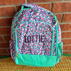 Personalized Viv and Lou Confetti Pop Backpack, Monogram girls computer school  bag