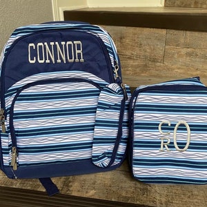 Embroidered Boys Lunchbox & backpack. Boys Monogram Lunchbox and backpack set, personalized backpack and lunchbox