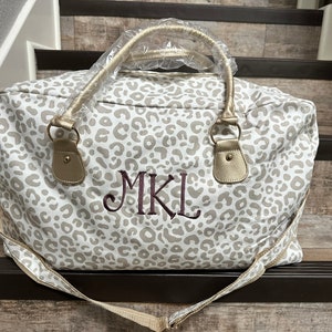 Natural Leopard Personalized Womens Weekender, Monogram Carry On Bag, Monogrammed Travel Bag, Overnight Bag, Duffel Bag, Gift For Her