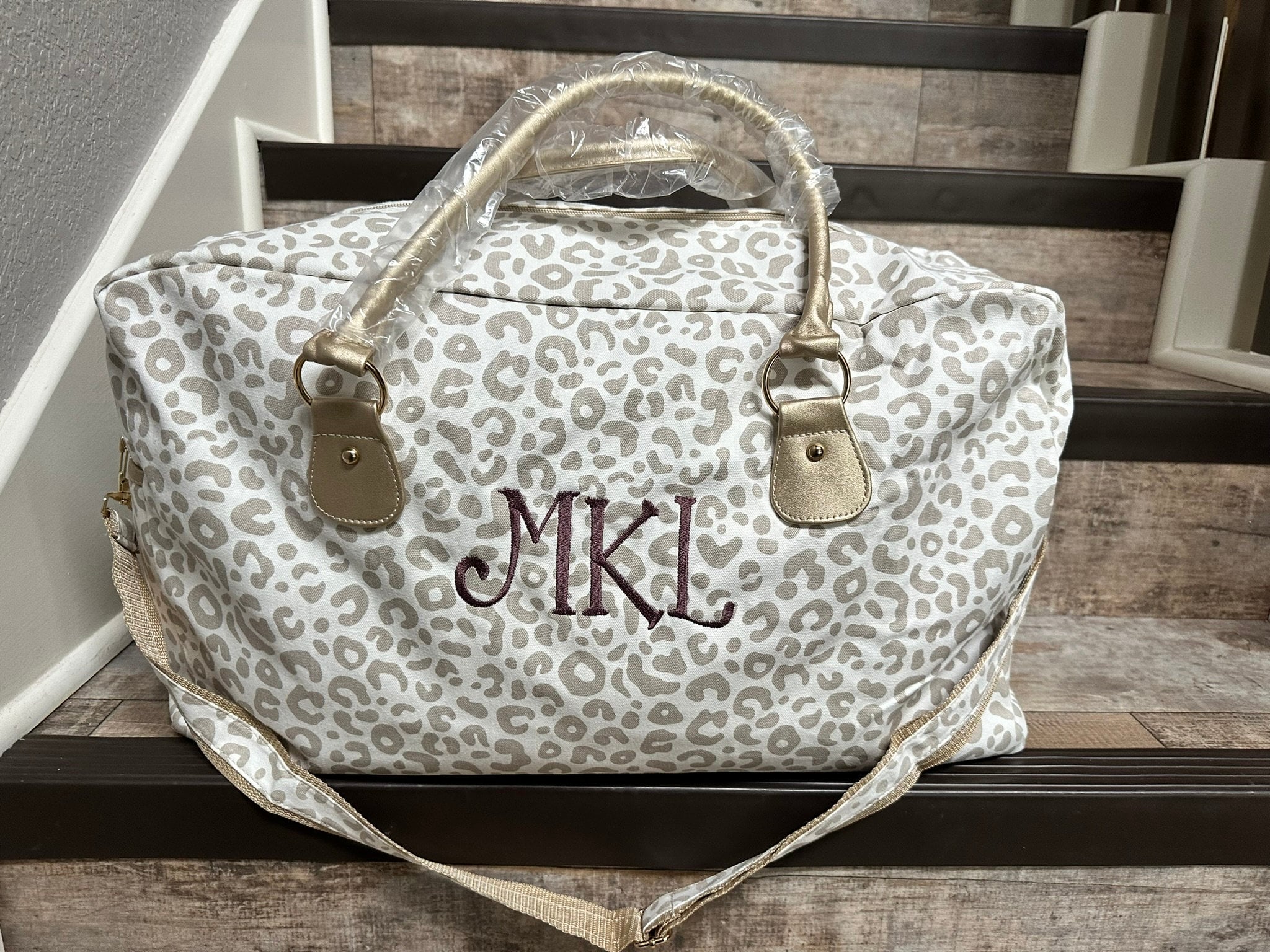 Natural Leopard Personalized Womens Weekender, Monogram Carry On Bag, Monogrammed Travel Bag, Overnight Bag, Duffel Bag, Gift For Her