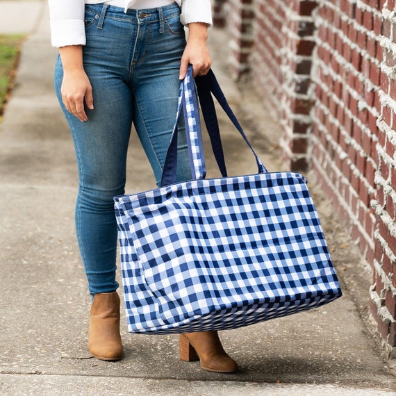 Personalized Black & White Checkered Tote