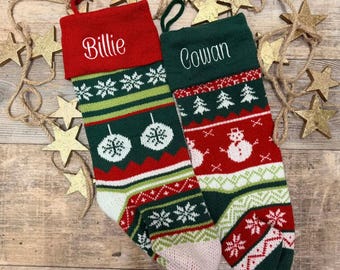Personalized Embroidered Monogram 18 inches Long Knit Christmas Stocking
