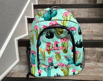 Large Stuck On You Backpack, Monogram backpack, personalized backpack, kids cactus backpack, cactus backpack