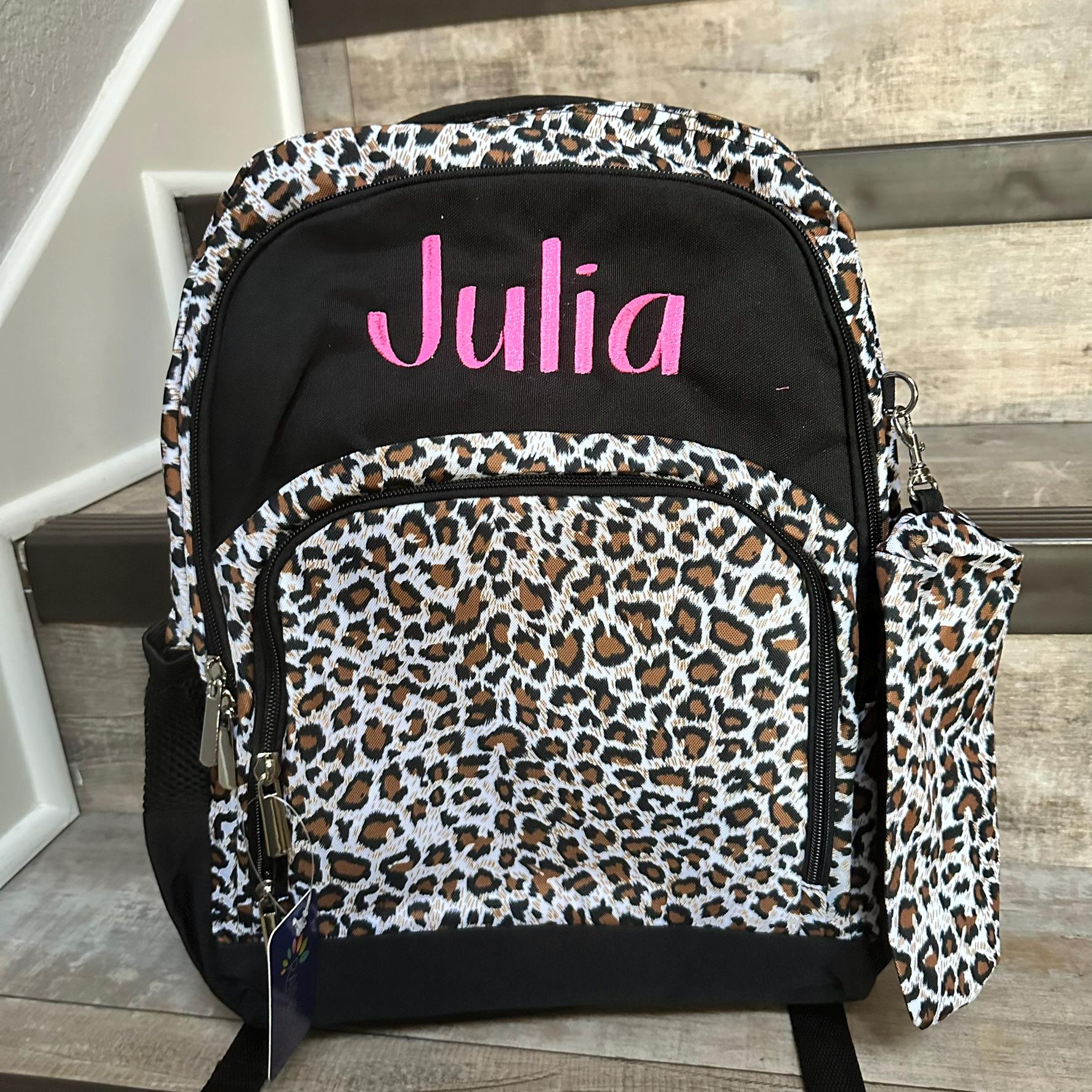 Personalized Leopard Print Backpack Set - Custom Name, Includes Lunch Bag & Pencil Case