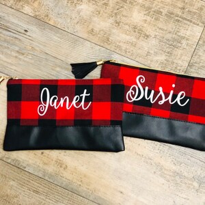 Bolsa de maquillaje personalizada a cuadros de búfalo, regalo del maestro, regalo de Navidad, regalo de cumpleaños, apreciación del maestro, embrague, medias sufrir