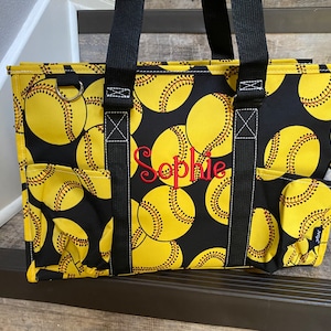 Softball Zipper Caddy Organizer Tote Bag, softball Organizer Tote, Personalized softball Tote, softball Organizer Tote Bag, moms softball