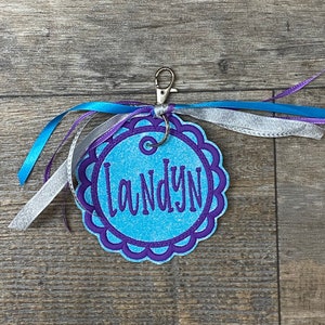 personalized name tag, Scalloped Edge Name Tag, embroidered Name tag, luggage tag, diaper bag name tag, lunch box name tag