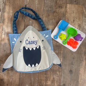 Personalized Beach Tote and Toys, shark beach tote, embroidered beach tote, boys beach tote, personalize kids gift, sea shell bag