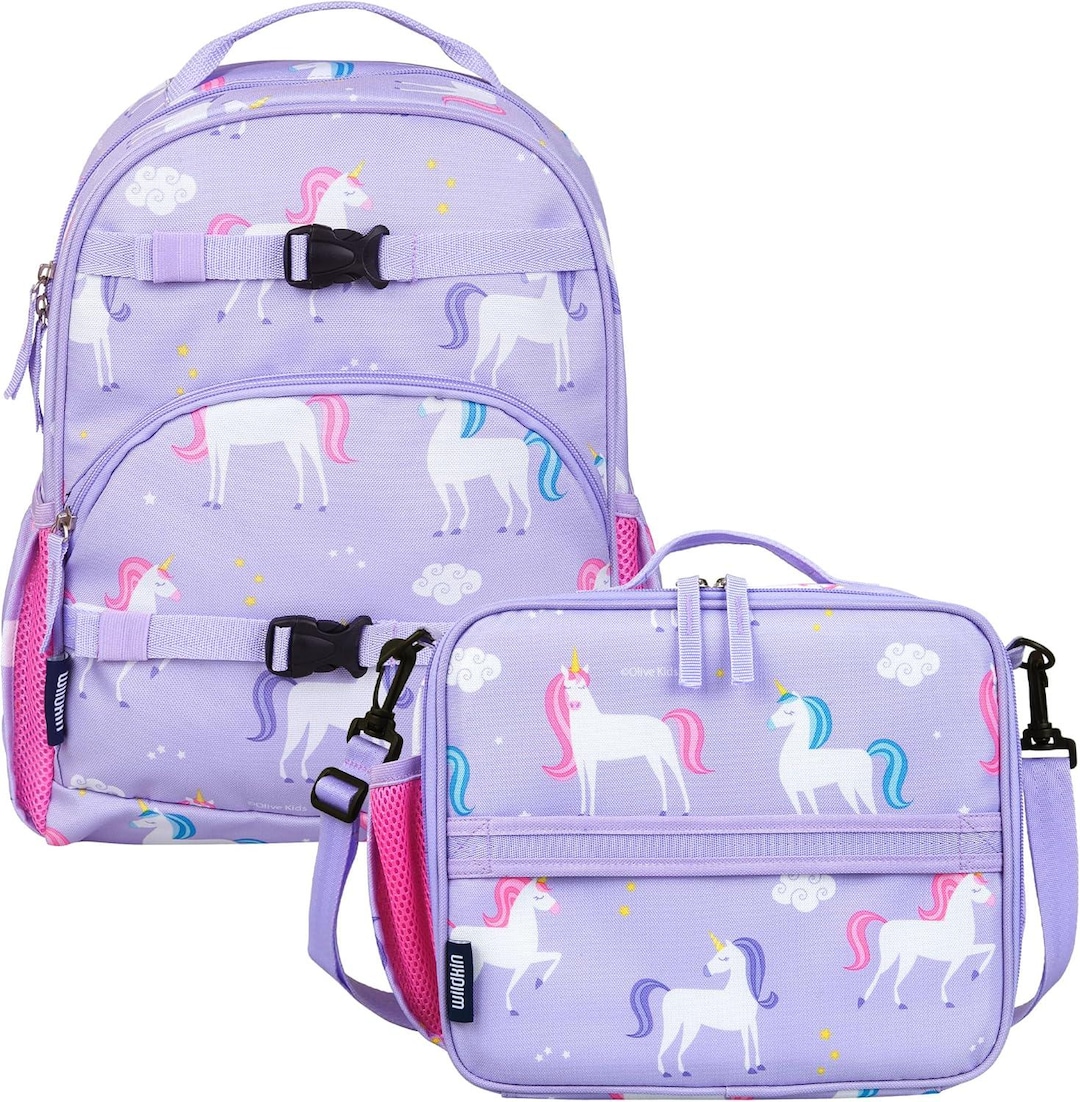 Wildkin Medium Eco 15 INCH Unicorn Backpack Lunchbox Set, Monogram