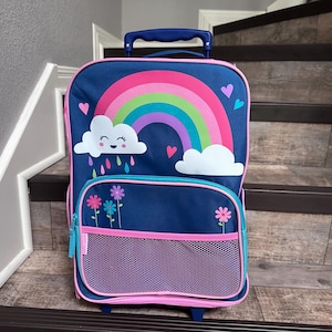 Girls Suitcase, Personalized Rolling Luggage for Girls, Stephen Joseph, Toddler Travel Bag, Children&#39;s Rolling  Rainbow Luggage