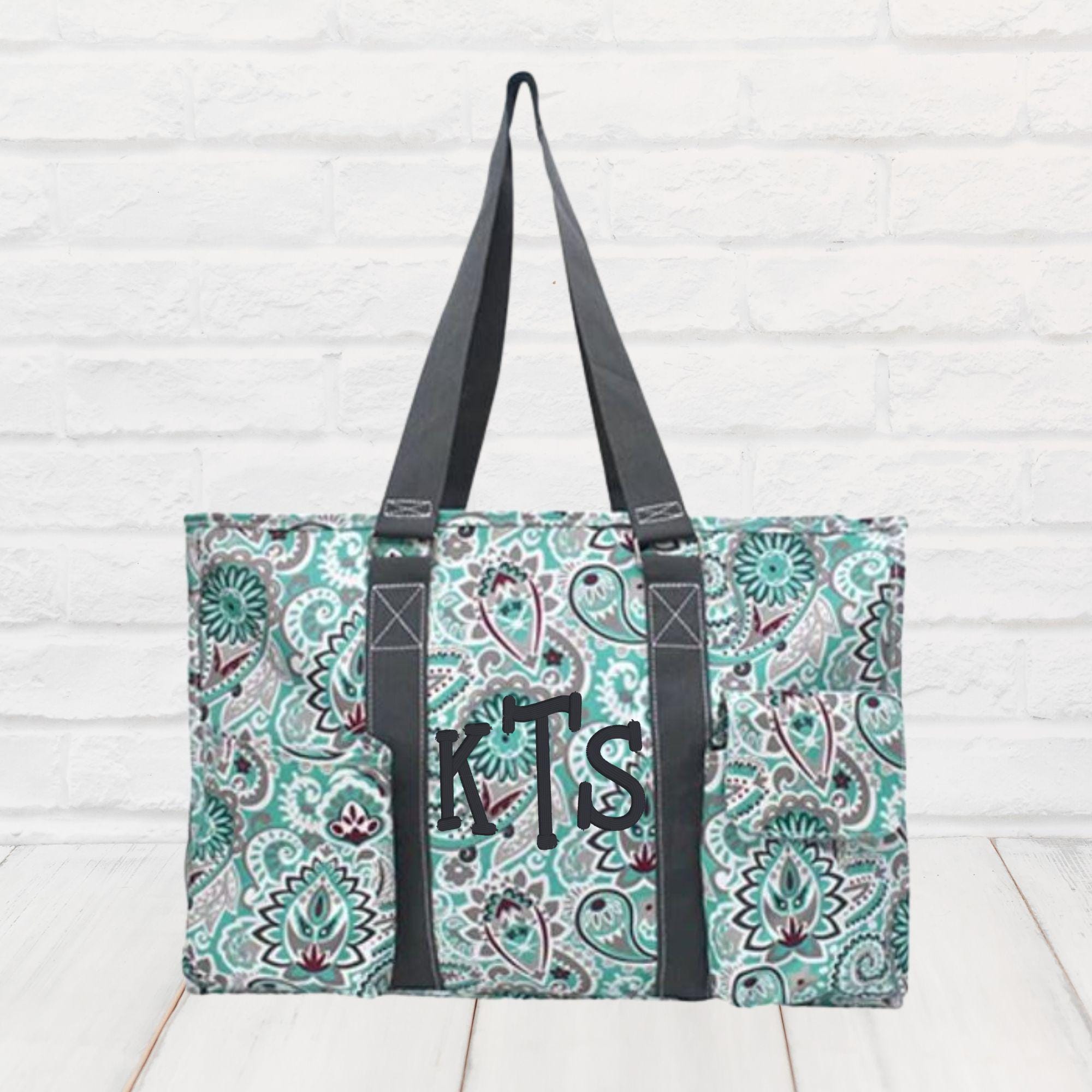 Personalized NGIL 733 Swirls Grey Teal Large Zipper Caddy