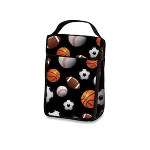 Personalized Black Sports Lunch sack, Monogram sports Lunch sack, sports snack bag, boys insulated snack bag