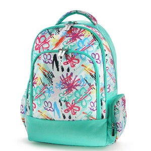 Embroidered Painted Floral backpack lunchbox set, Girls Monogram backpack lunchbox set, girls floral personalized backpack and lunchbox
