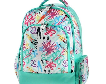 Embroidered Painted Floral Backpack Lunchbox Set, Girls Personalized School Set