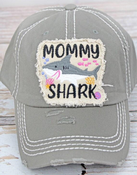 Distressed Grey Mommy Shark Baseball 