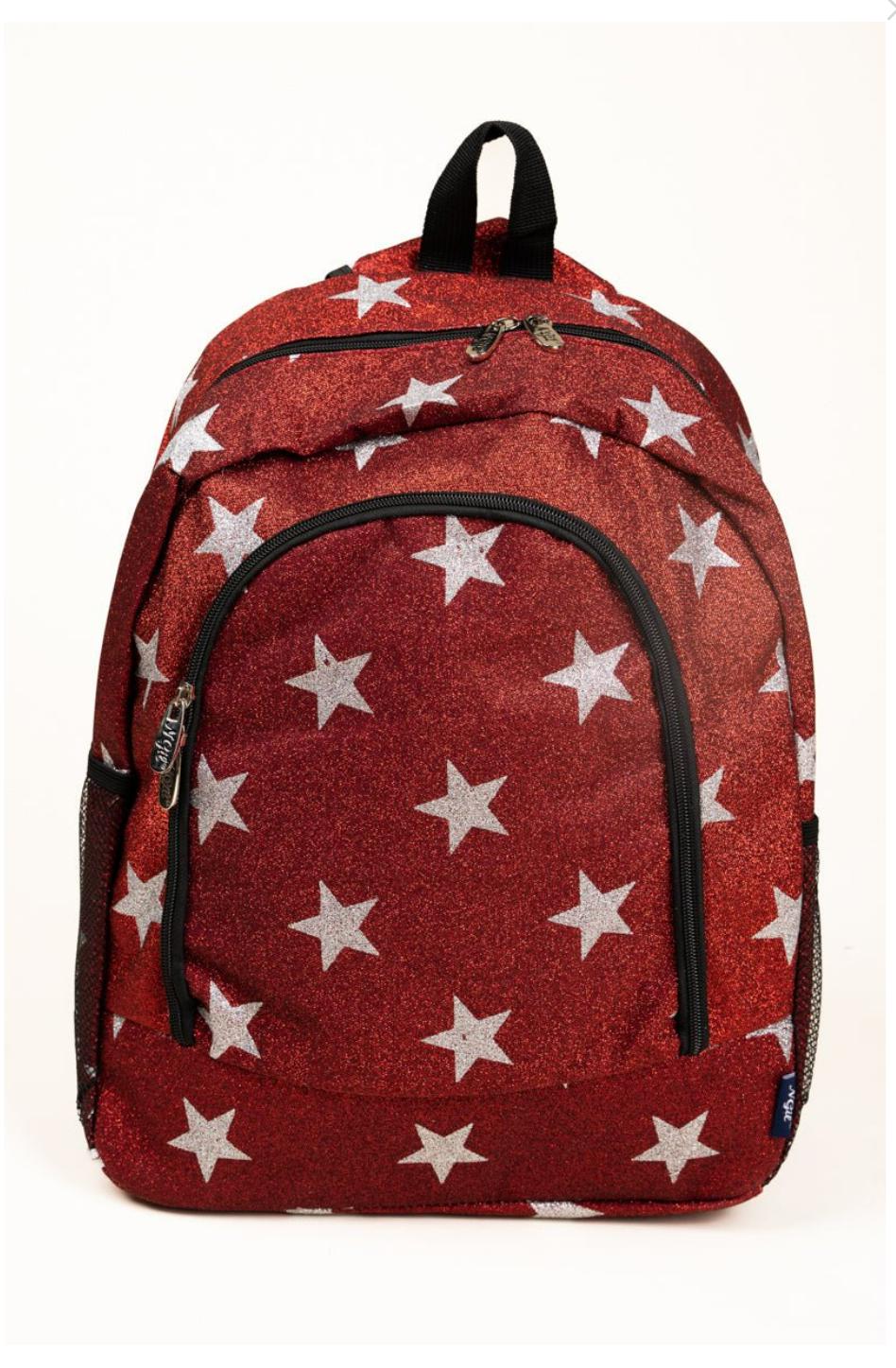 Red Glitter Star Backpack, Monogram Red Glitter Backpack 