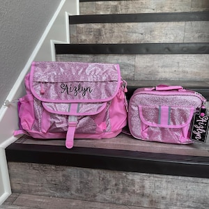 Personalized Bixbee Medium Sparkalicious Pink Backpack, Monogram Glitter Backpack, Backpack Set, Sparkle Backpack