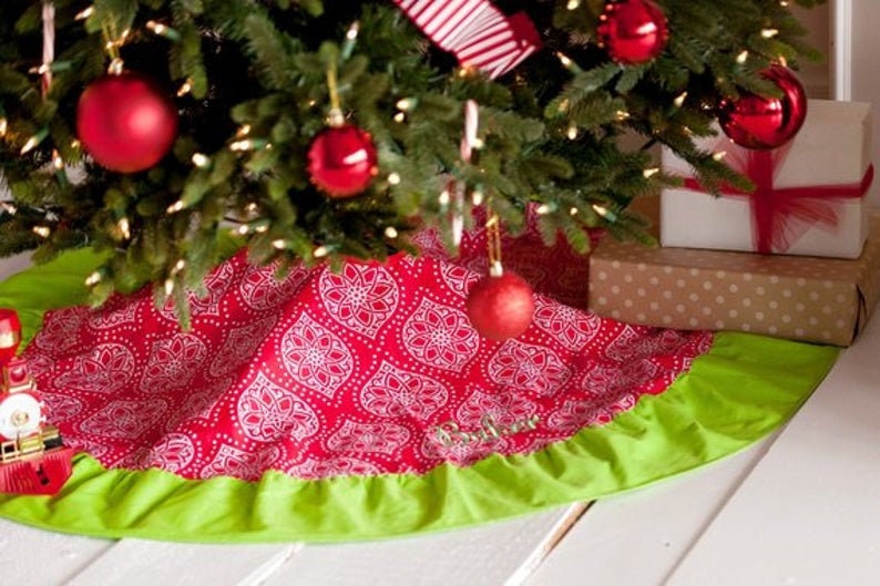 Christmas tree skirt red and green tree skirt personalized Etsy