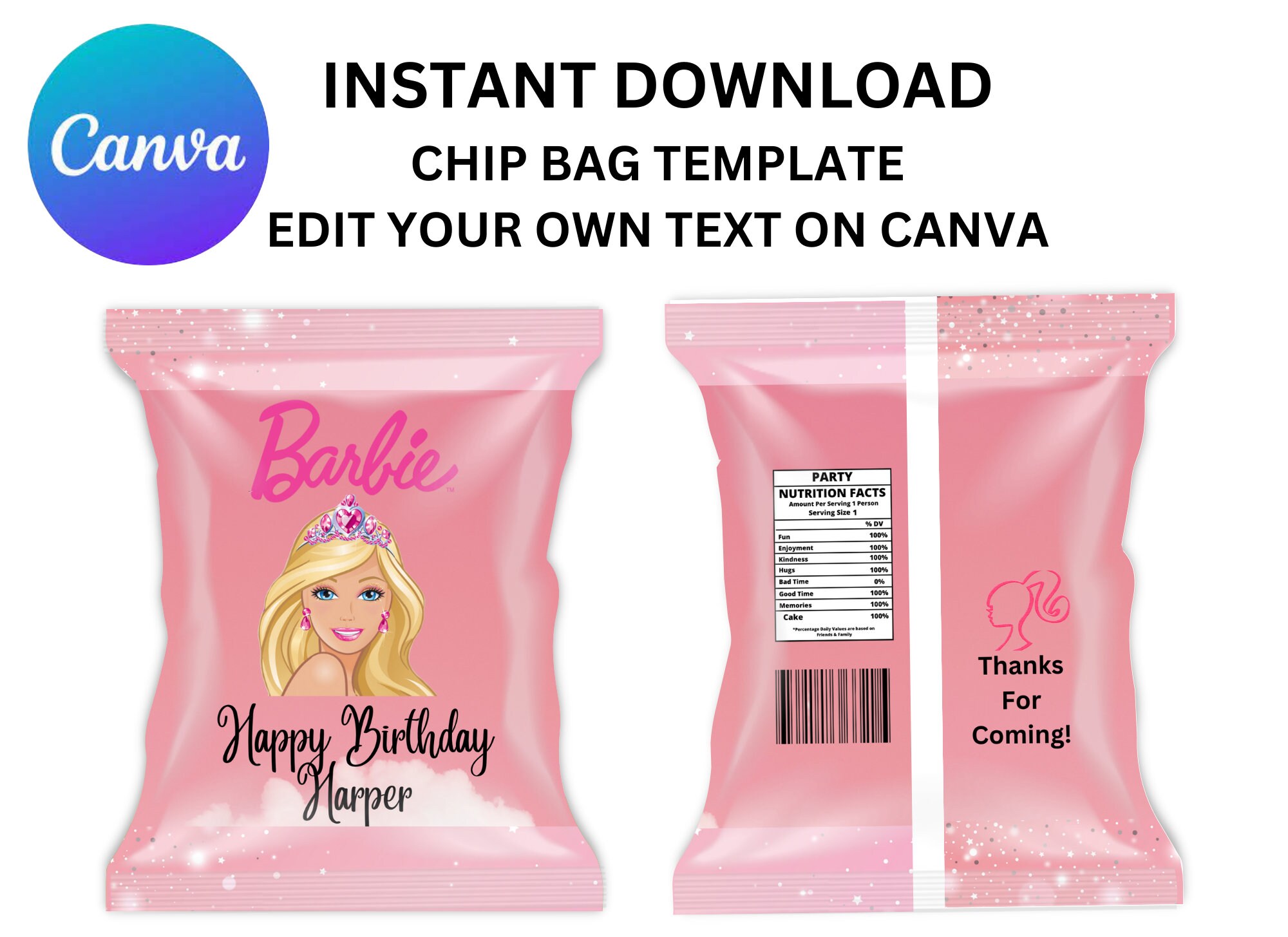 Barbie Chip Bag Template Editable Chip Bag Instant Download - Etsy ...